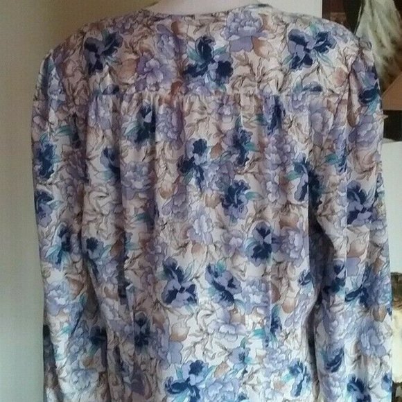 EJ HARPER Women's Purple Floral Long Sleeved Padded Vintage Blouse Top - Sz 14 - Picture 3 of 7